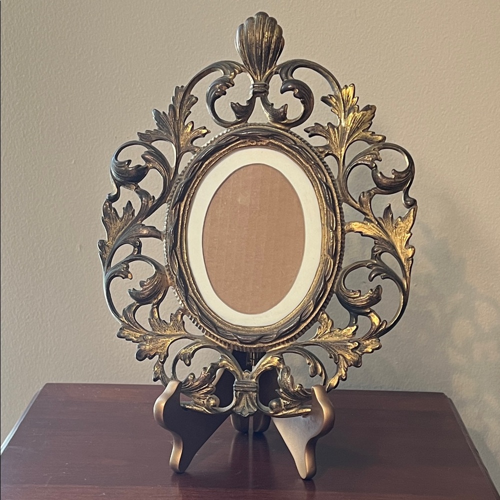 Vintage Antique Gold Gilt Brass Bronze Frame Ornate Italian Filigree Scrollwork